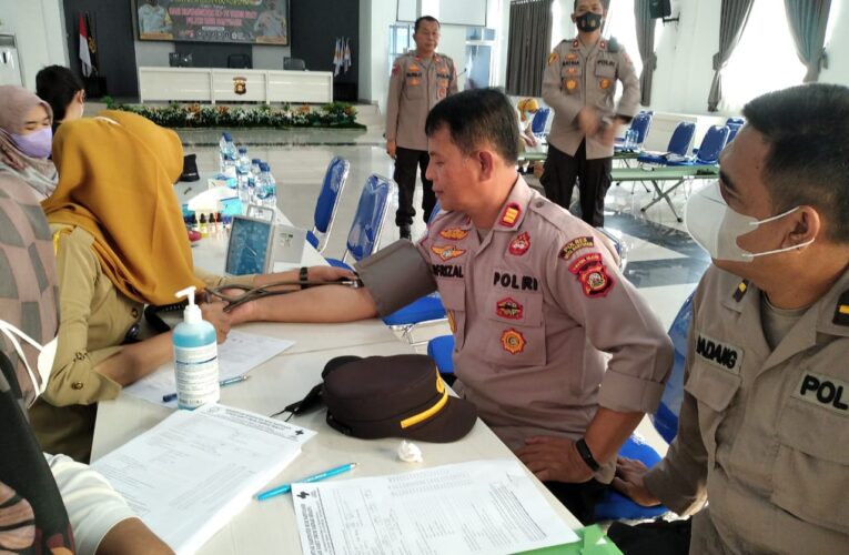 Rangka Menyambut Hut Bhayangkara ke 76 Polres Musi Banyuasin Polda Sumatera Selatan menggelar kegiatan donor darah