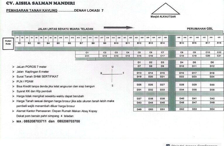 Kaplingan Tanah Murah Tempat Strategis  PT Salman Mandiri