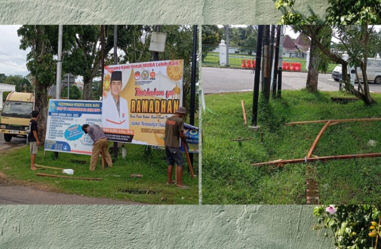 Spanduk Ucapan Selamat Rhamdan Anggota DPRD kabupaten Musi Banyuasin Iwan Aldes Sos MSi di Rusak Tidak di kenal