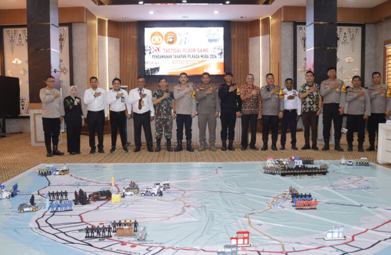 Polres Muba kegiatan TFG (Tactical Floor Game) Pemaparan metode operasional Sispamkota (sistem pengamanan kota) Pilkada serentak tahun 2024.