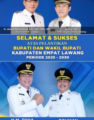 Bupati Muba HM Toha dan Wakil Bupati Kyai Rohman Ucapkan Selamat atas Pelantikan Bupati dan Wakil Bupati Empat Lawang