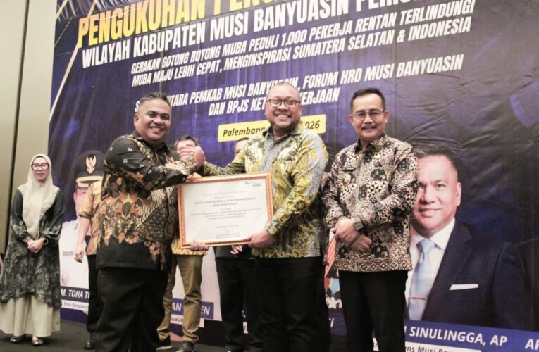 Kanwil BPJS-TK Sumbagsel Nobatkan Disnakertrans Muba  Pelopor program perlindungan jaminan sosial ketenagakerjaan bagi masyarakat pekerja rentan di Sumatra Selatan.